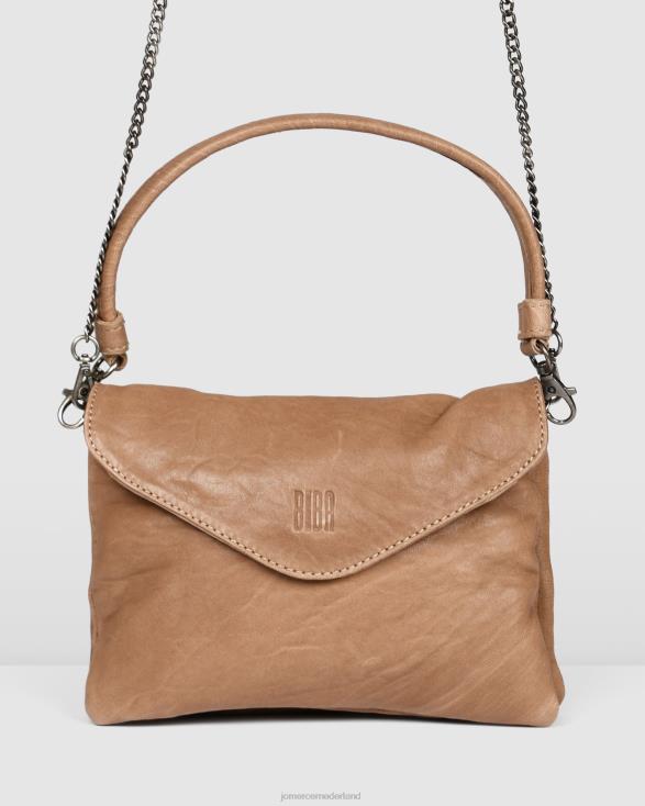 Biba Logan crossbodytas met envelop 46LN417 taupe leer Jo Mercer accessoires