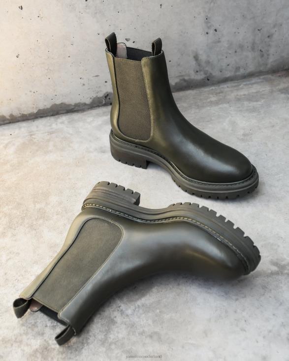 Bloom platte enkellaarsjes 46LN338 olijfgroen leer Jo Mercer schoenen