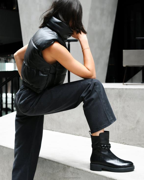 hux platte enkellaarzen 46LN301 zwart leer Jo Mercer schoenen