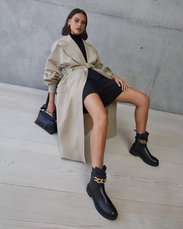 hux platte enkellaarzen 46LN301 zwart leer Jo Mercer schoenen