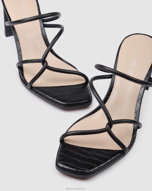 novi sandalen met middelhoge hak 46LN33 zwart leer Jo Mercer schoenen