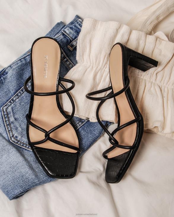 novi sandalen met middelhoge hak 46LN33 zwart leer Jo Mercer schoenen