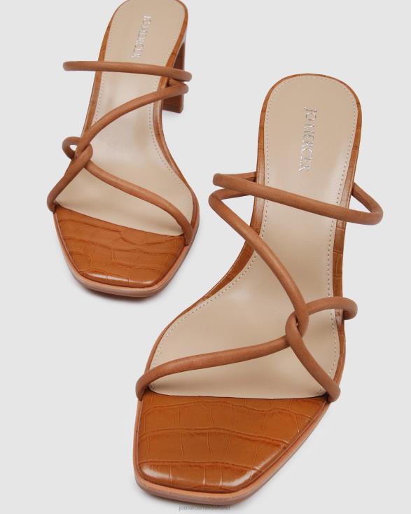 novi sandalen met middelhoge hak 46LN34 bruin leer Jo Mercer schoenen