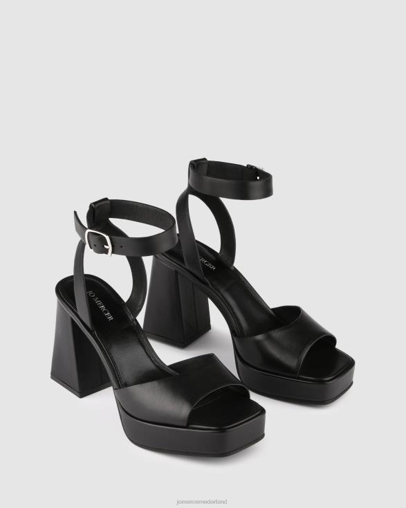 samantha platformsandalen met hoge hak 46LN89 zwart leer Jo Mercer schoenen
