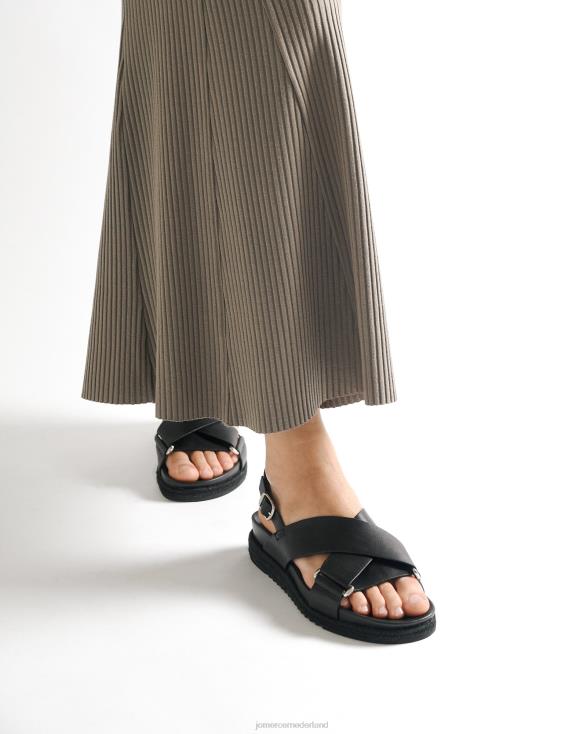Miles platte espadrillesandalen 46LN271 zwart leer Jo Mercer schoenen