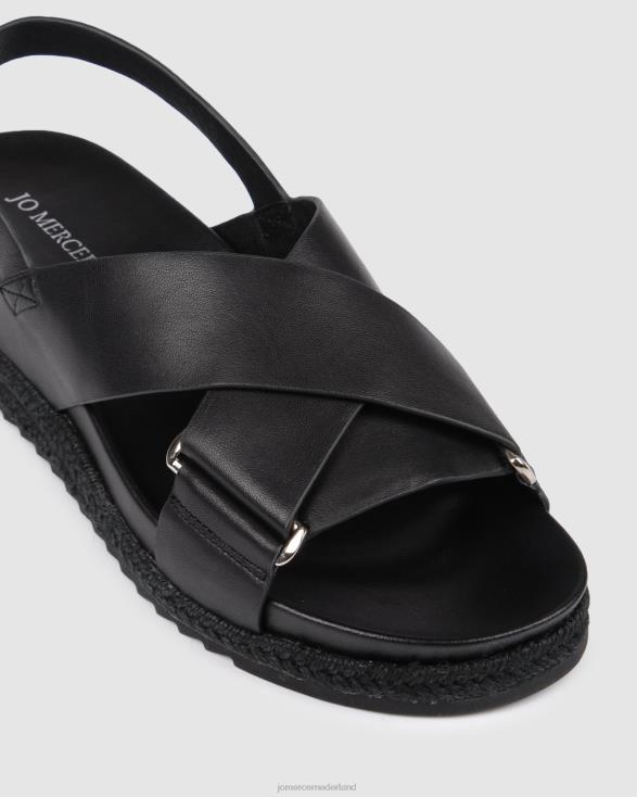 Miles platte espadrillesandalen 46LN271 zwart leer Jo Mercer schoenen