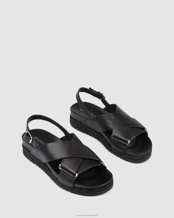 Miles platte espadrillesandalen 46LN271 zwart leer Jo Mercer schoenen