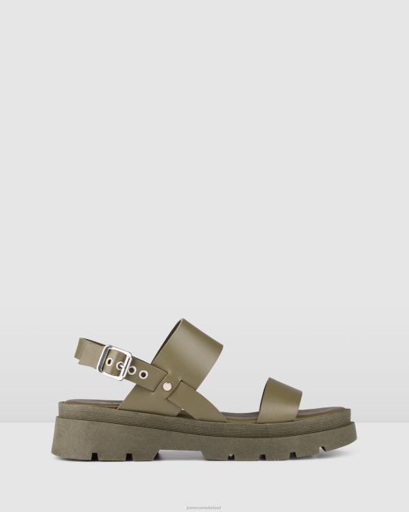 genade platte sandalen 46LN277 olijfgroen leer Jo Mercer schoenen