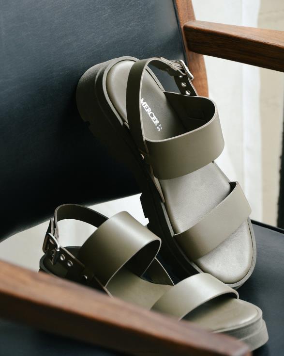 genade platte sandalen 46LN277 olijfgroen leer Jo Mercer schoenen
