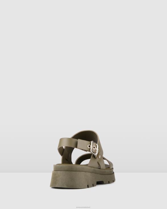 genade platte sandalen 46LN277 olijfgroen leer Jo Mercer schoenen