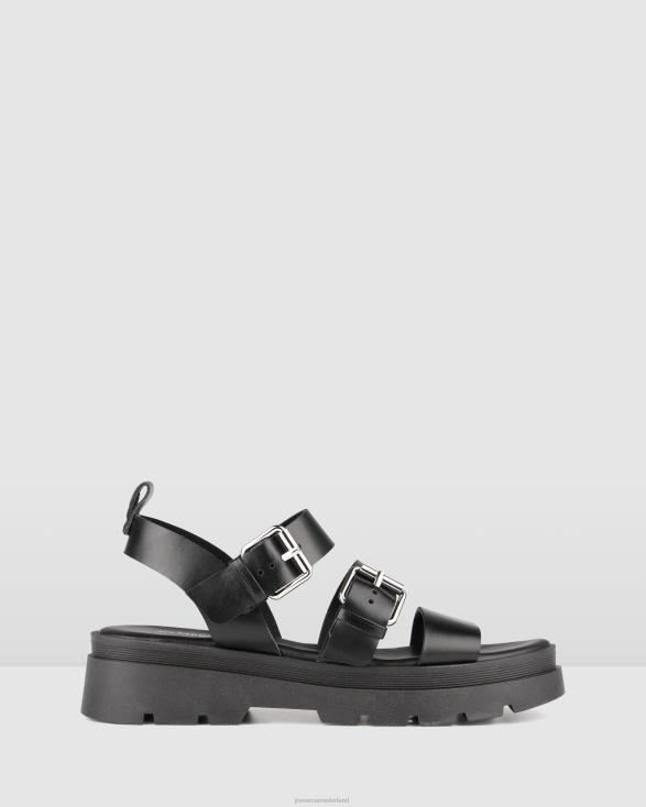 gia platte sandalen 46LN275 zwart leer Jo Mercer schoenen
