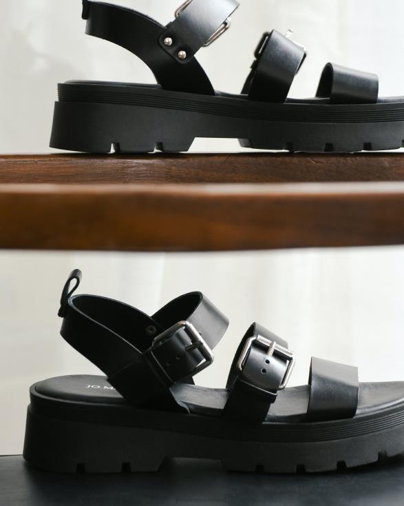 gia platte sandalen 46LN275 zwart leer Jo Mercer schoenen