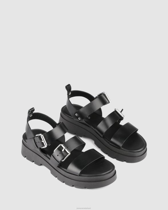 gia platte sandalen 46LN275 zwart leer Jo Mercer schoenen
