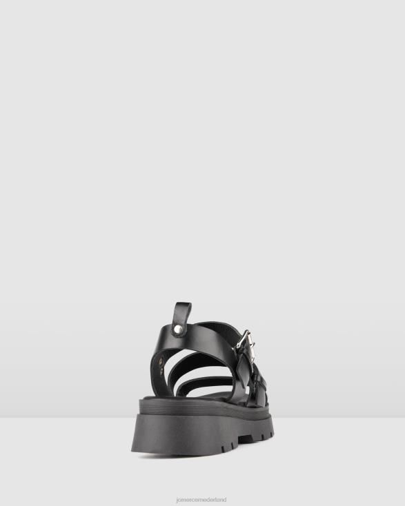 gia platte sandalen 46LN275 zwart leer Jo Mercer schoenen