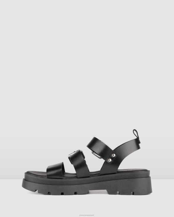 gia platte sandalen 46LN275 zwart leer Jo Mercer schoenen