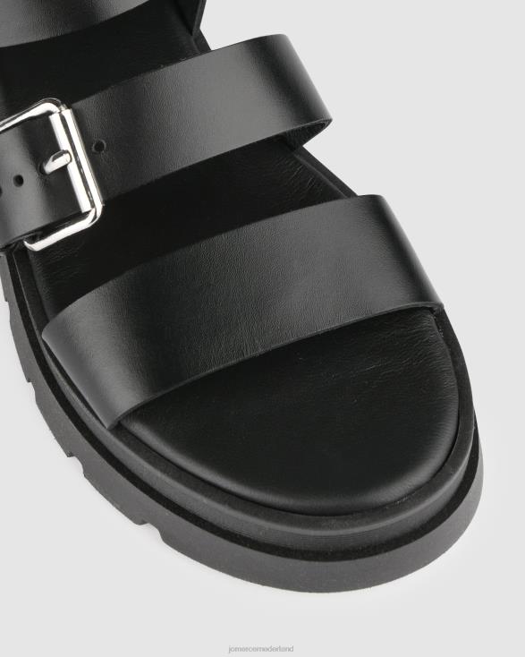 gia platte sandalen 46LN275 zwart leer Jo Mercer schoenen