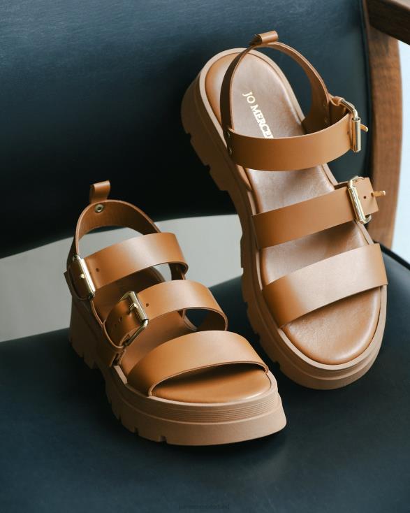 gia platte sandalen 46LN276 bruin leer Jo Mercer schoenen