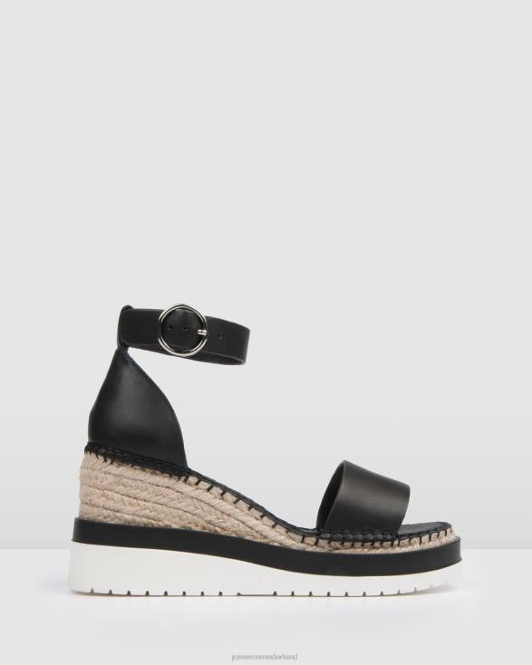 klume espadrilles met middelhoge hak en sleehak 46LN50 zwart leer Jo Mercer schoenen