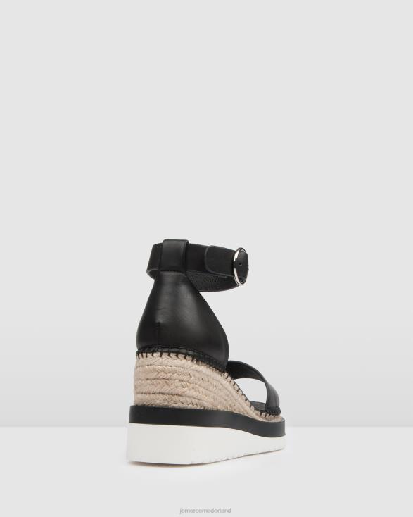 klume espadrilles met middelhoge hak en sleehak 46LN50 zwart leer Jo Mercer schoenen