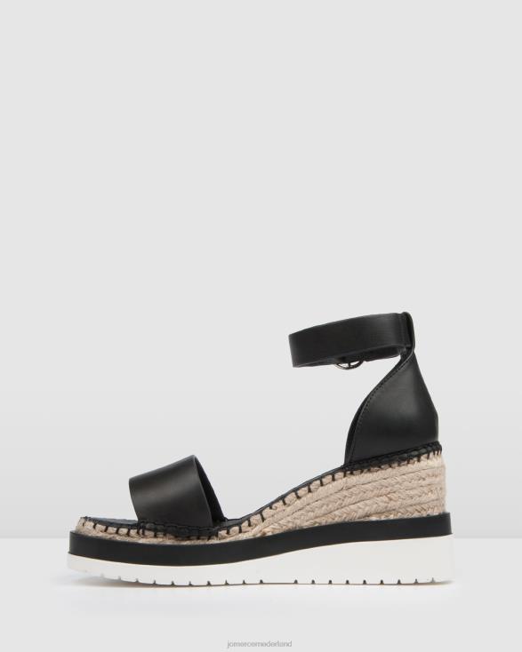 klume espadrilles met middelhoge hak en sleehak 46LN50 zwart leer Jo Mercer schoenen