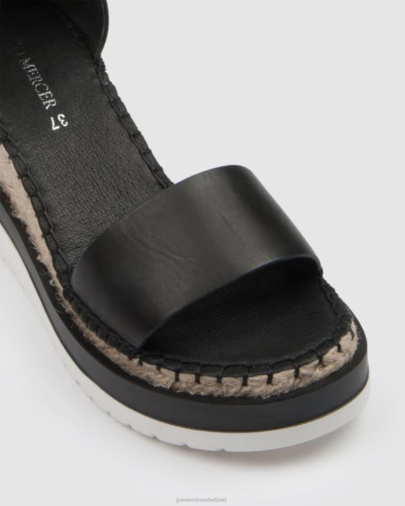 klume espadrilles met middelhoge hak en sleehak 46LN50 zwart leer Jo Mercer schoenen