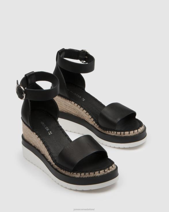 klume espadrilles met middelhoge hak en sleehak 46LN50 zwart leer Jo Mercer schoenen
