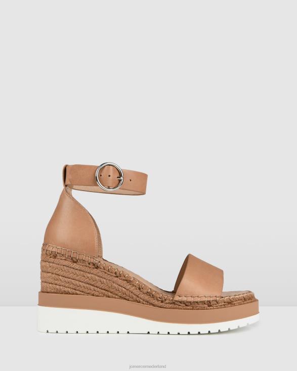 klume espadrilles met middelhoge hak en sleehak 46LN51 bruin leer Jo Mercer schoenen