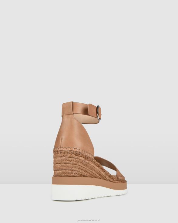 klume espadrilles met middelhoge hak en sleehak 46LN51 bruin leer Jo Mercer schoenen