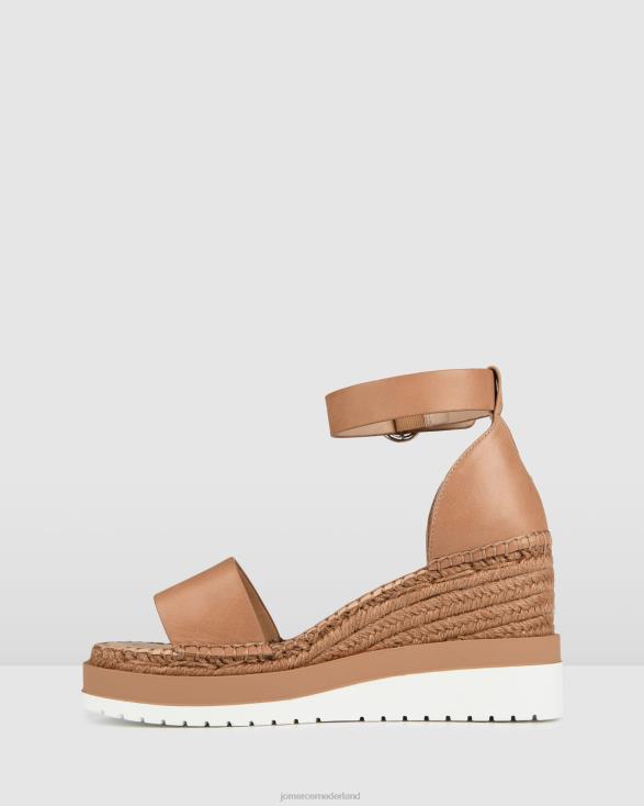 klume espadrilles met middelhoge hak en sleehak 46LN51 bruin leer Jo Mercer schoenen
