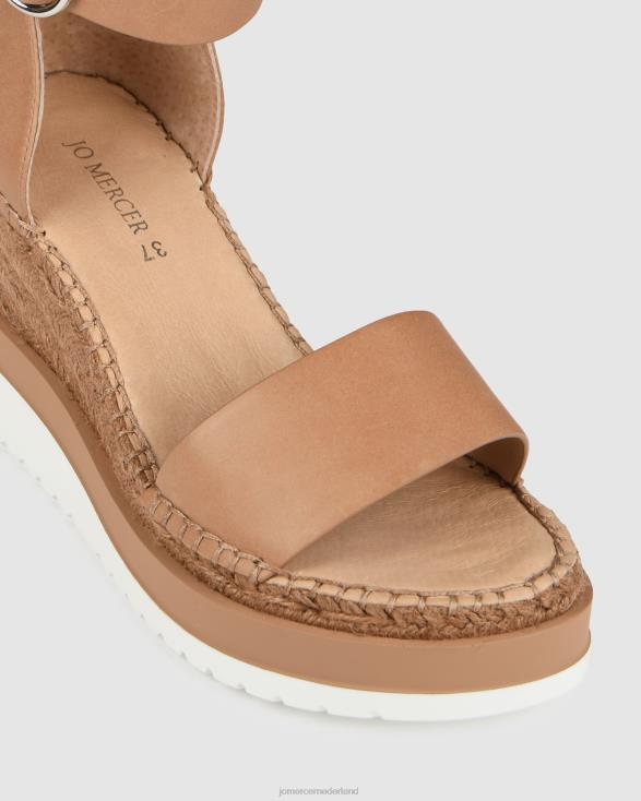 klume espadrilles met middelhoge hak en sleehak 46LN51 bruin leer Jo Mercer schoenen