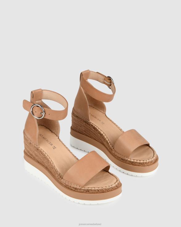 klume espadrilles met middelhoge hak en sleehak 46LN51 bruin leer Jo Mercer schoenen