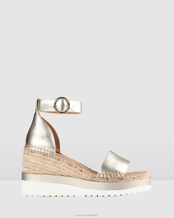 klume espadrilles met middelhoge hak en sleehak 46LN53 goud leer Jo Mercer schoenen
