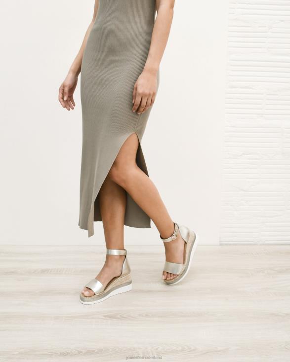klume espadrilles met middelhoge hak en sleehak 46LN53 goud leer Jo Mercer schoenen