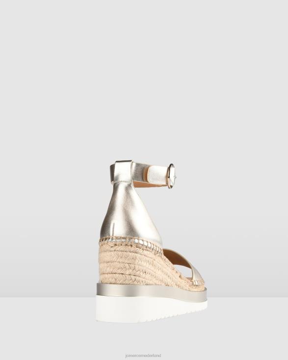 klume espadrilles met middelhoge hak en sleehak 46LN53 goud leer Jo Mercer schoenen
