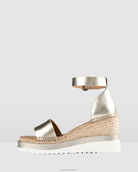 klume espadrilles met middelhoge hak en sleehak 46LN53 goud leer Jo Mercer schoenen
