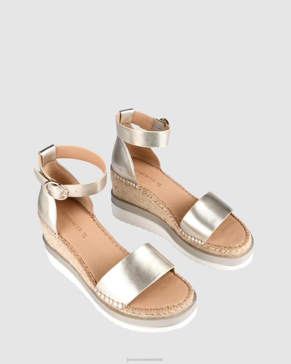 klume espadrilles met middelhoge hak en sleehak 46LN53 goud leer Jo Mercer schoenen