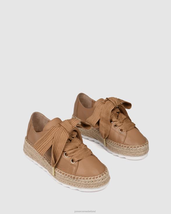 Annie espadrilles met veters en sleehak 46LN184 bruin leer Jo Mercer schoenen