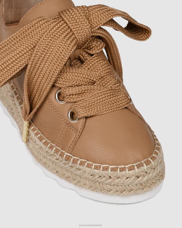 Annie espadrilles met veters en sleehak 46LN184 bruin leer Jo Mercer schoenen