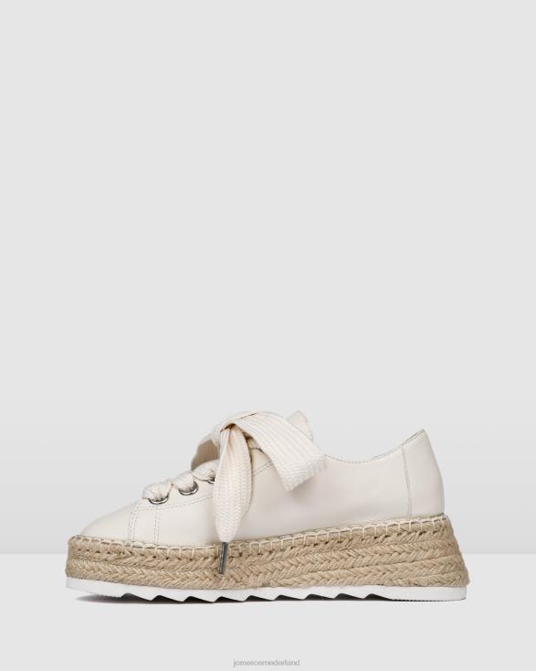 Annie espadrilles met veters en sleehak 46LN185 wit leer Jo Mercer schoenen