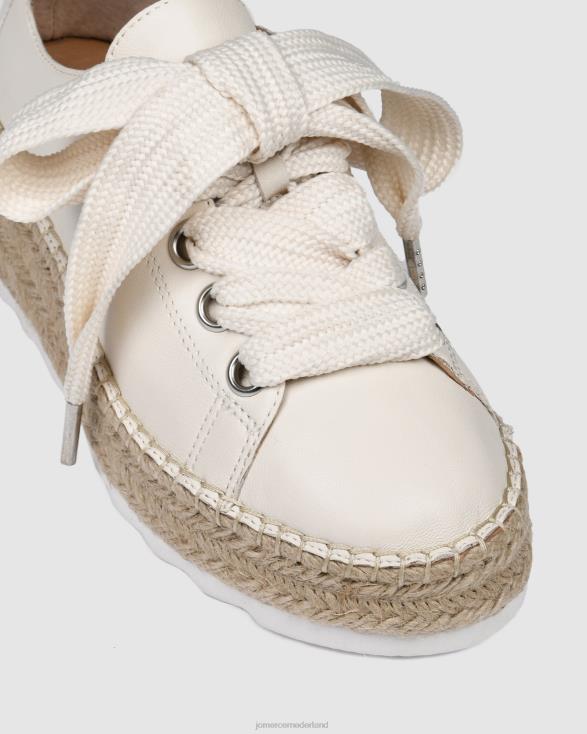 Annie espadrilles met veters en sleehak 46LN185 wit leer Jo Mercer schoenen