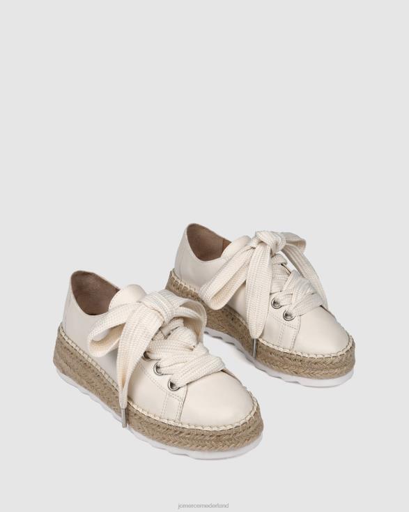 Annie espadrilles met veters en sleehak 46LN185 wit leer Jo Mercer schoenen